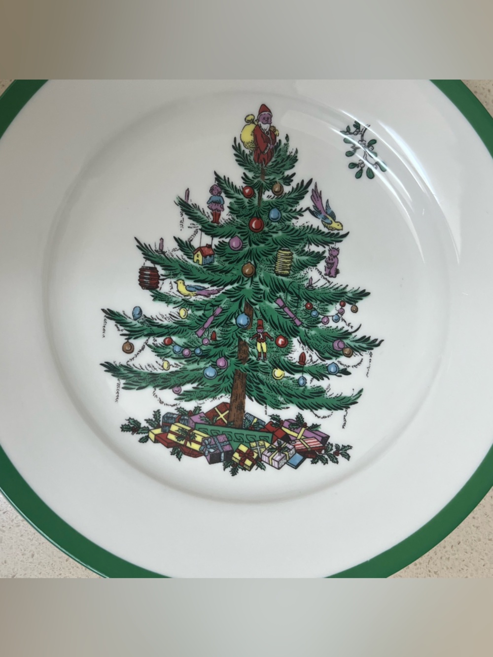 Spode Green Rim Christmas Tree 9” Plate - Picture 2 of 5